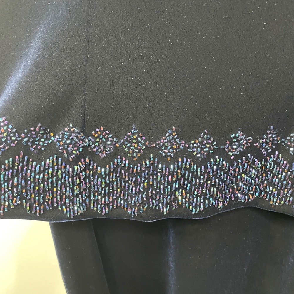 R&M Richards Vintage 90s Navy Blue Velvet Beaded Maxi Dress Gown 12 Wedding Glam - Picture 5 of 12